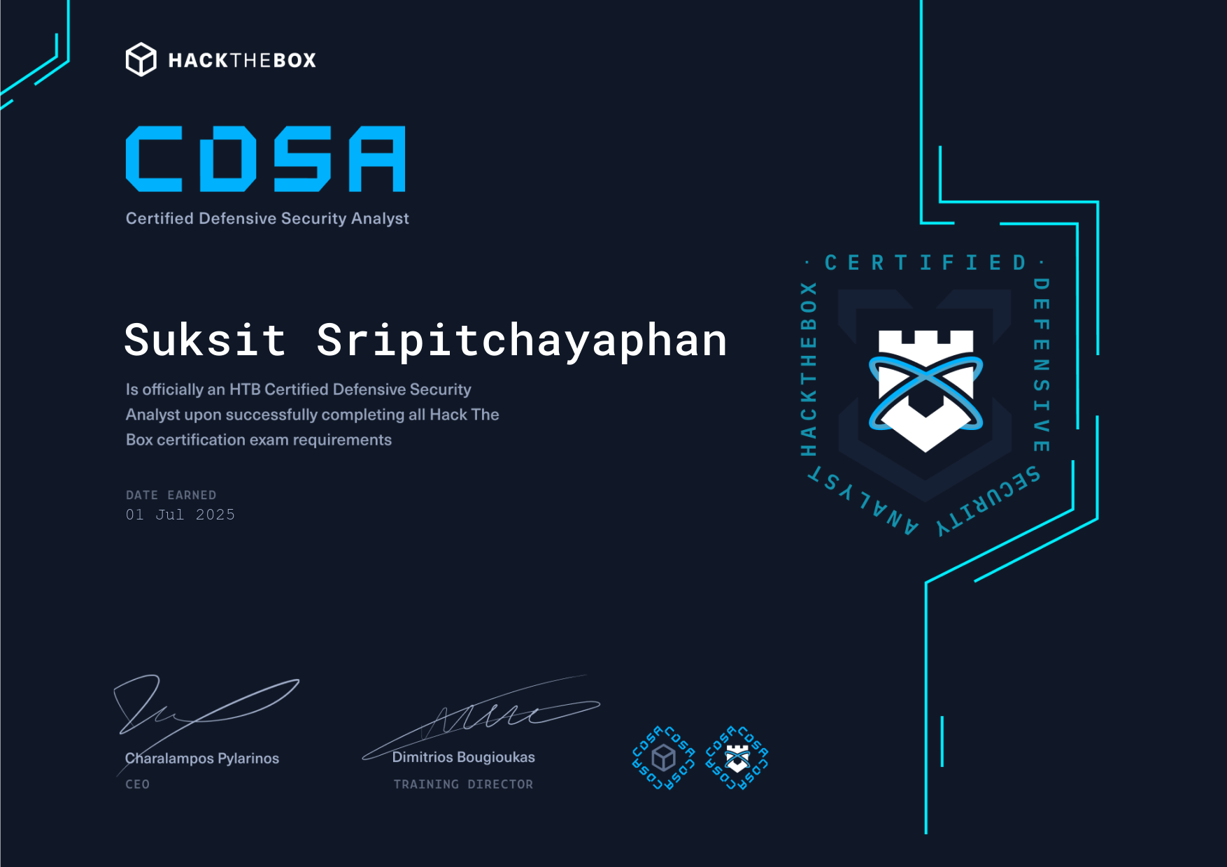 Hack The Box CDSA Certificate